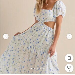ARULA Blue and White Floral Maxi Dress
